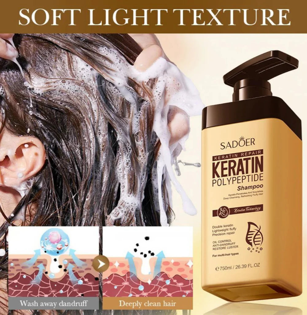 Keratin Hair Shampoo Cleans Fluffy Hair, Oil Control, Anti-Dandruff, Gives Shine Sadoer Keratin Repair (750 ml)