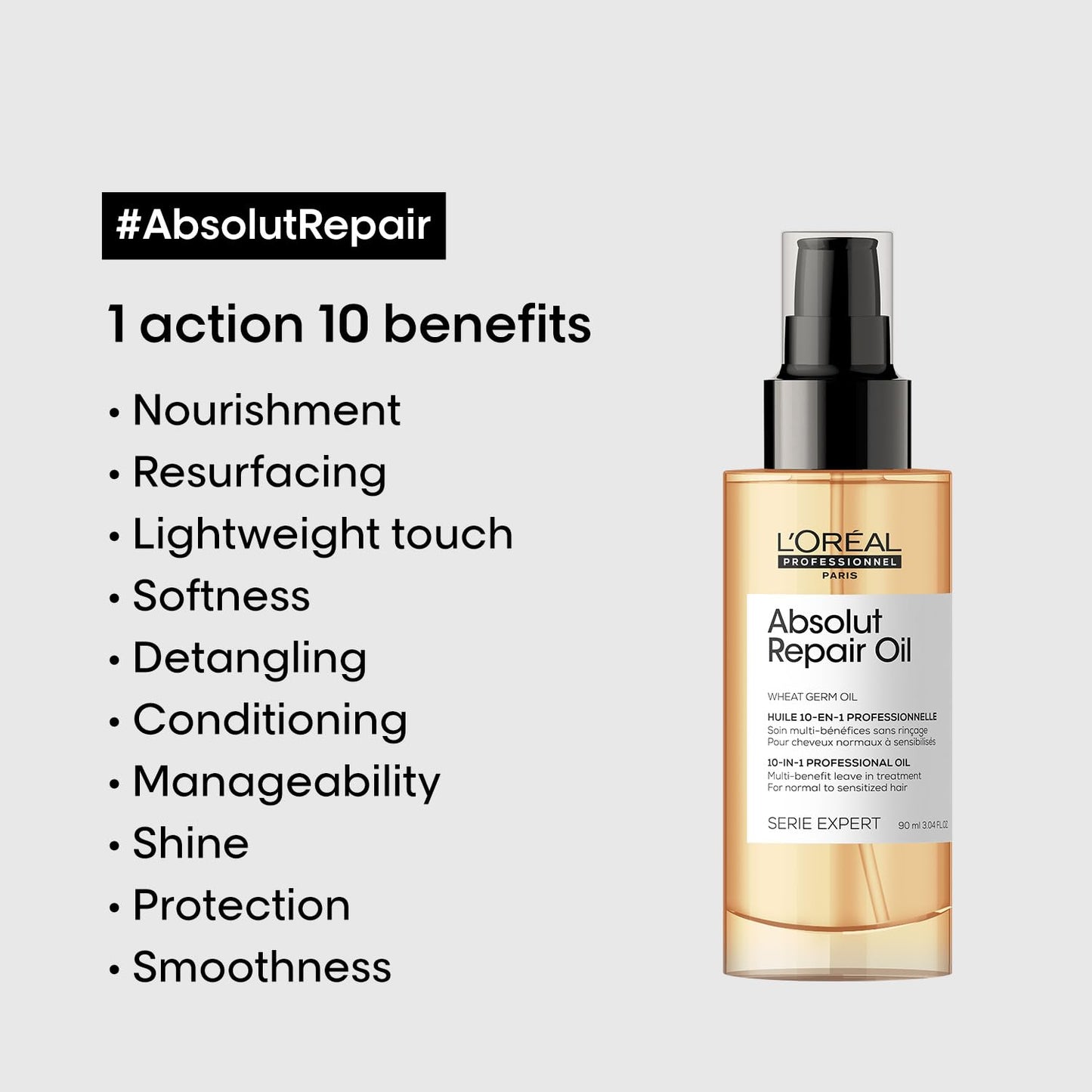 L'OREAL PROFESSIONNEL Absolut Repair 10-in-1 Multi-Benefit Hair Serum For Dry & Damaged Hair (90 ml)