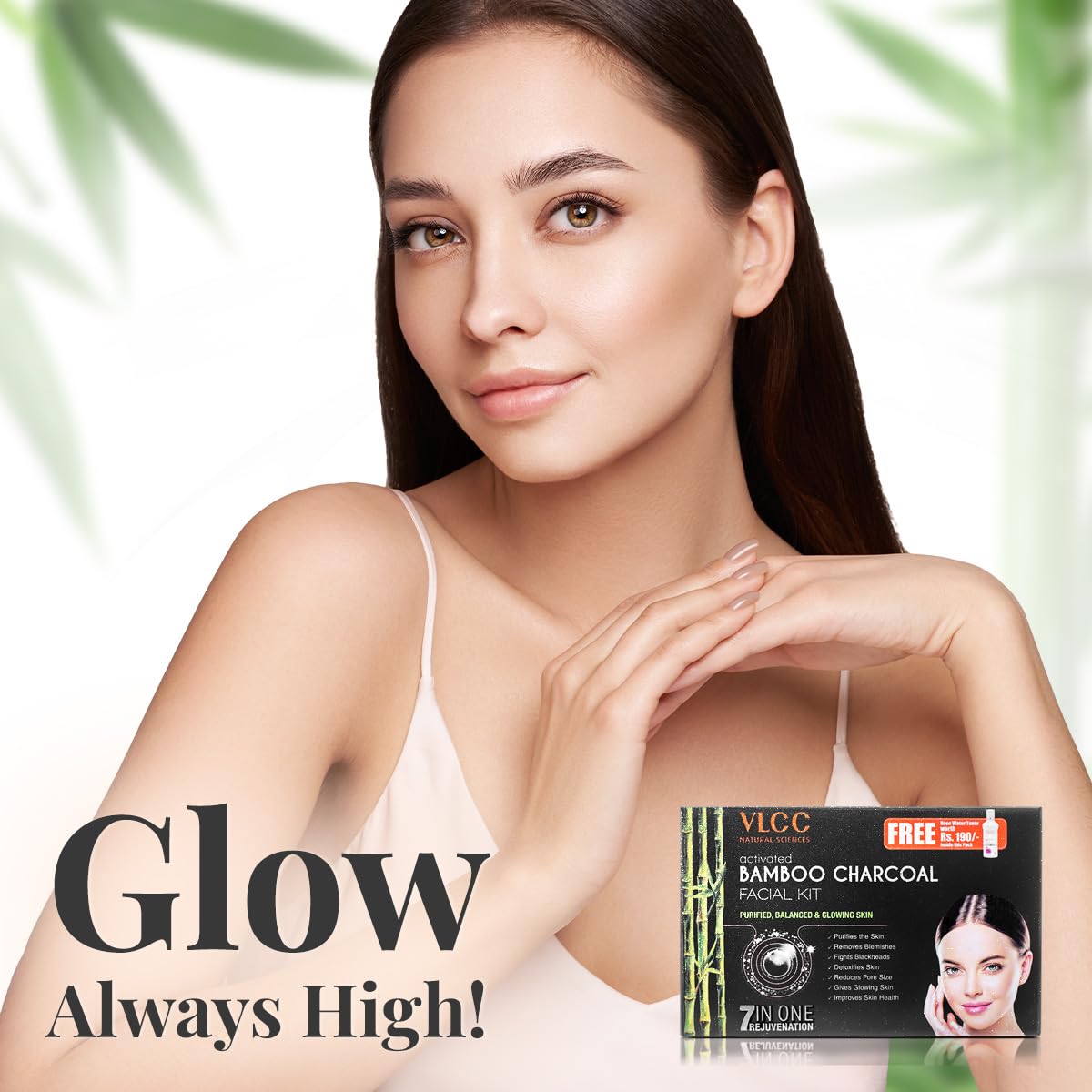 VLCC Activated Bamboo Charcoal Facial Kit for Glowing Skin + Free Rose Water Toner - With Free Toner Rs.170 (300g + 100ml)