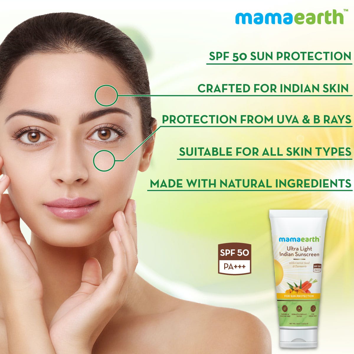 MamaEarth Ultra Light Indian Sunscreen SPF 50 PA+++ (80 g)