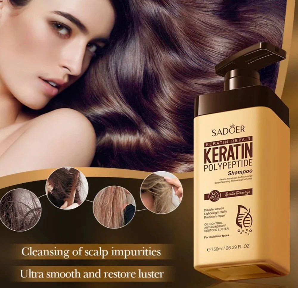 Keratin Hair Shampoo Cleans Fluffy Hair, Oil Control, Anti-Dandruff, Gives Shine Sadoer Keratin Repair (750 ml)