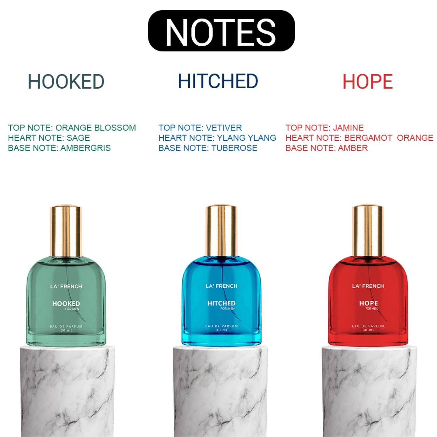 LA' French Hooked, Hitched & Hope Perfume Gift Set For Men (3Pcs)
