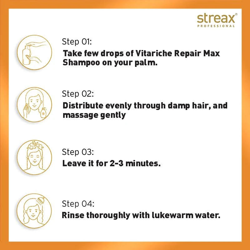 Streax Professional Vitarich Care Repair Max Shampoo (1500 ml)