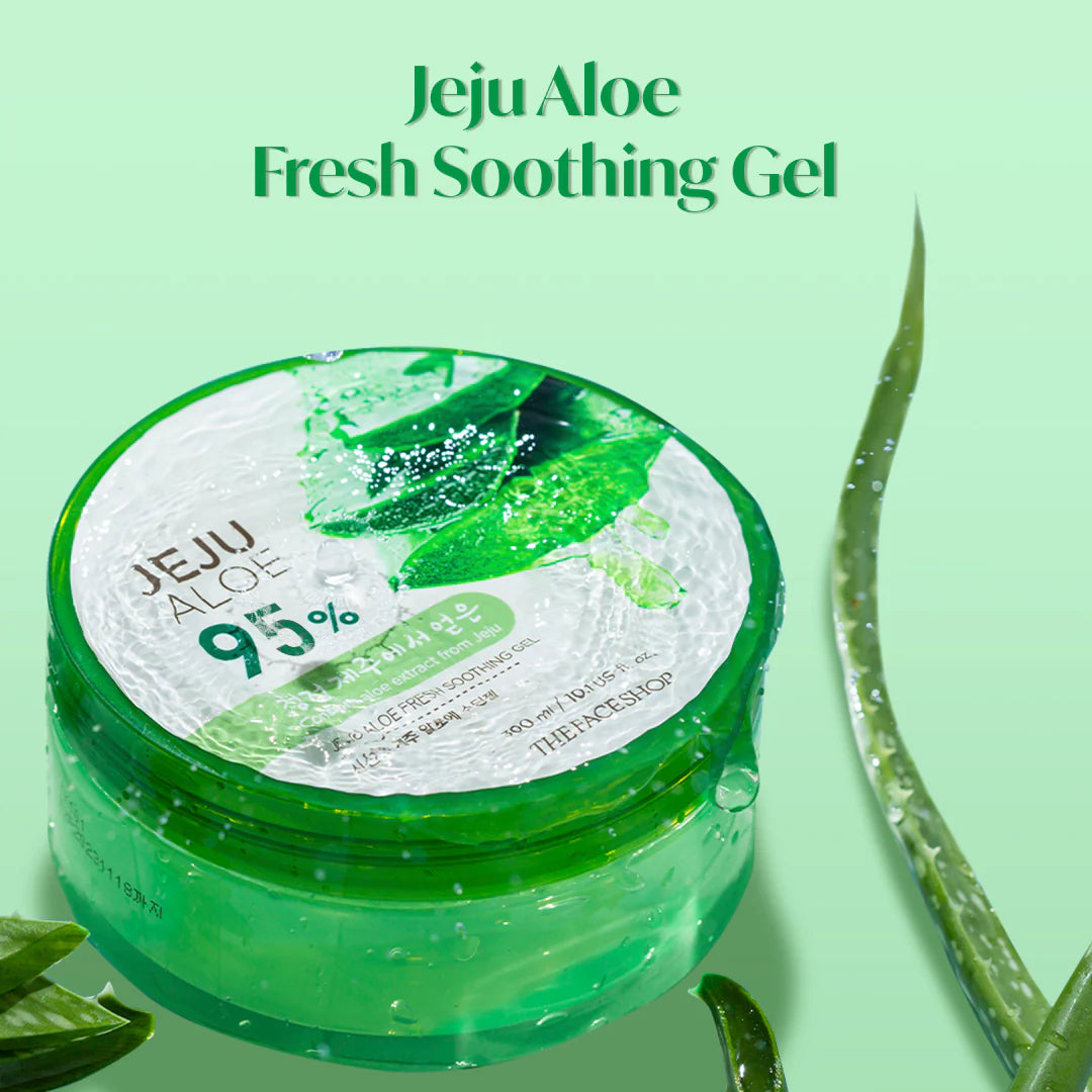 The Face Shop Korean Jeju Aloe Vera Soothing Gel with Vitamin E for Face, Body & Hair (300 ml)