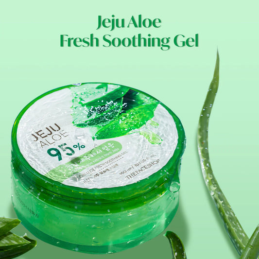 The Face Shop Korean Jeju Aloe Vera Soothing Gel with Vitamin E for Face, Body & Hair (300 ml)