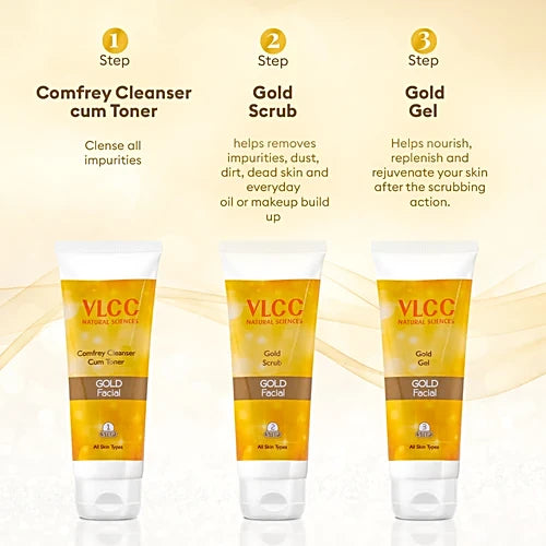 VLCC Gold Facial Kit for Bright and Radiant Complexion + Free Rose Water Toner (300g + 100ml)