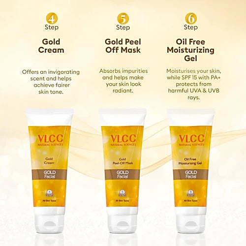 VLCC Gold Facial Kit for Bright and Radiant Complexion + Free Rose Water Toner (300g + 100ml)