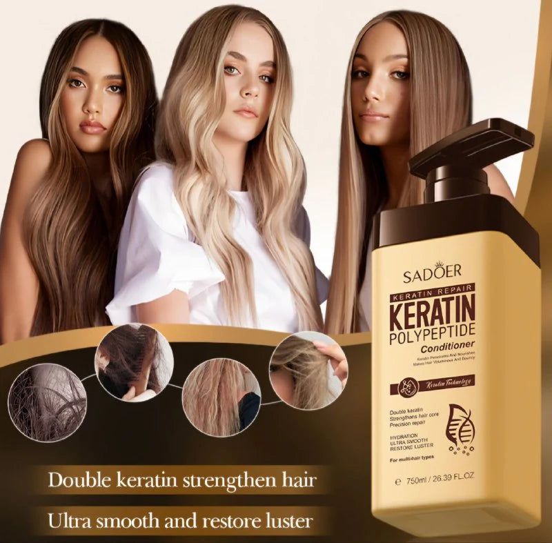 Keratin Hair Conditioner, Nourishes, Leaves Hair Voluminous And Elastic, Soft Hydration Sadoer Keratin Repair (750 ml)