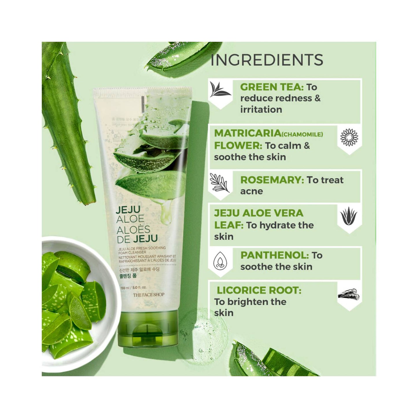 The Face Shop Jeju Aloe Fresh Soothing Foam Cleanser (150 ml)