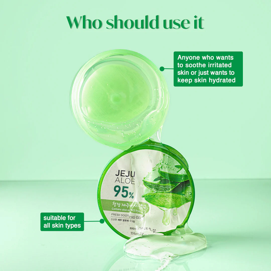 The Face Shop Korean Jeju Aloe Vera Soothing Gel with Vitamin E for Face, Body & Hair (300 ml)