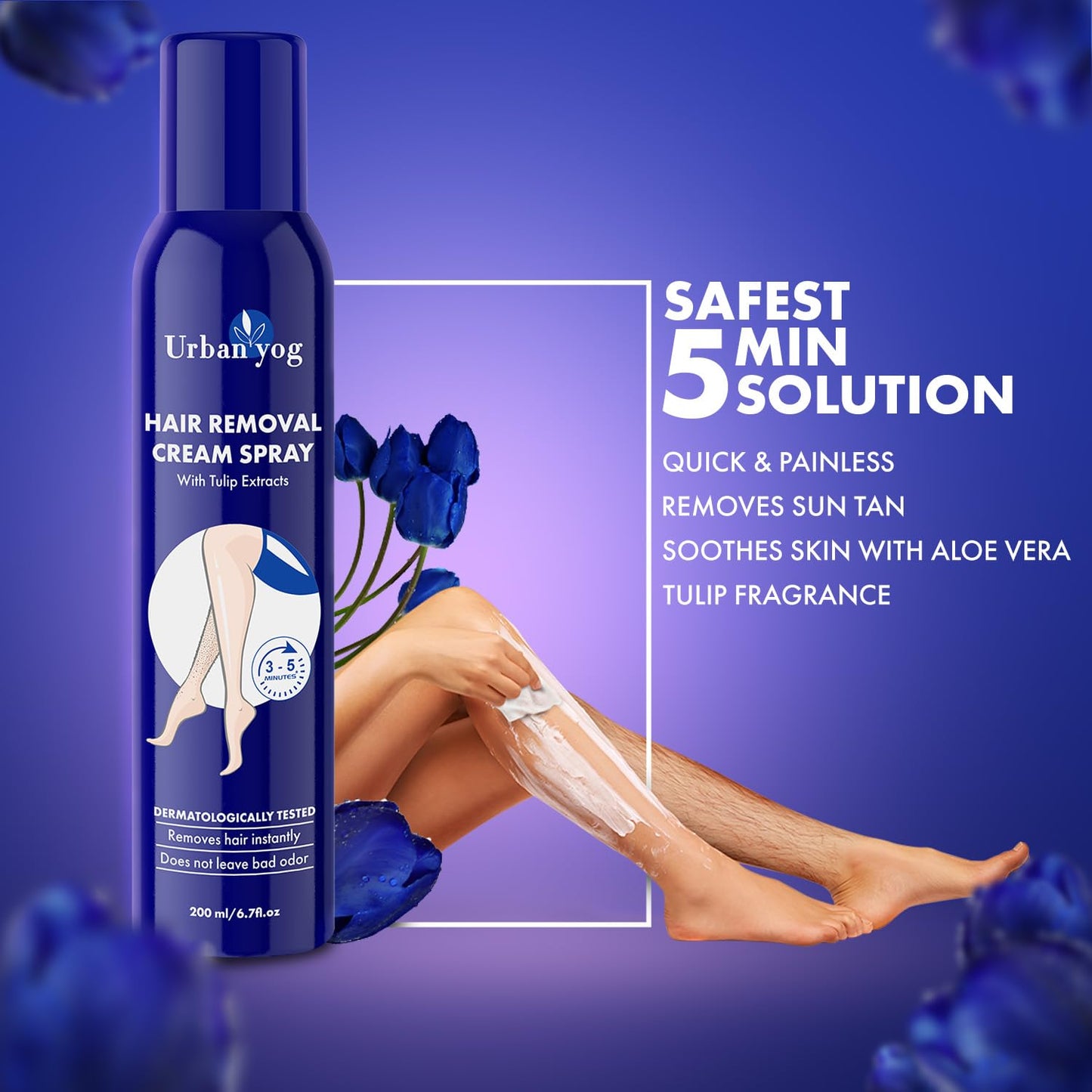 Urban Yog Hair Removal Cream Spray for Women Painless Hair Removal Hands, Legs, Underarms (200 ml)
