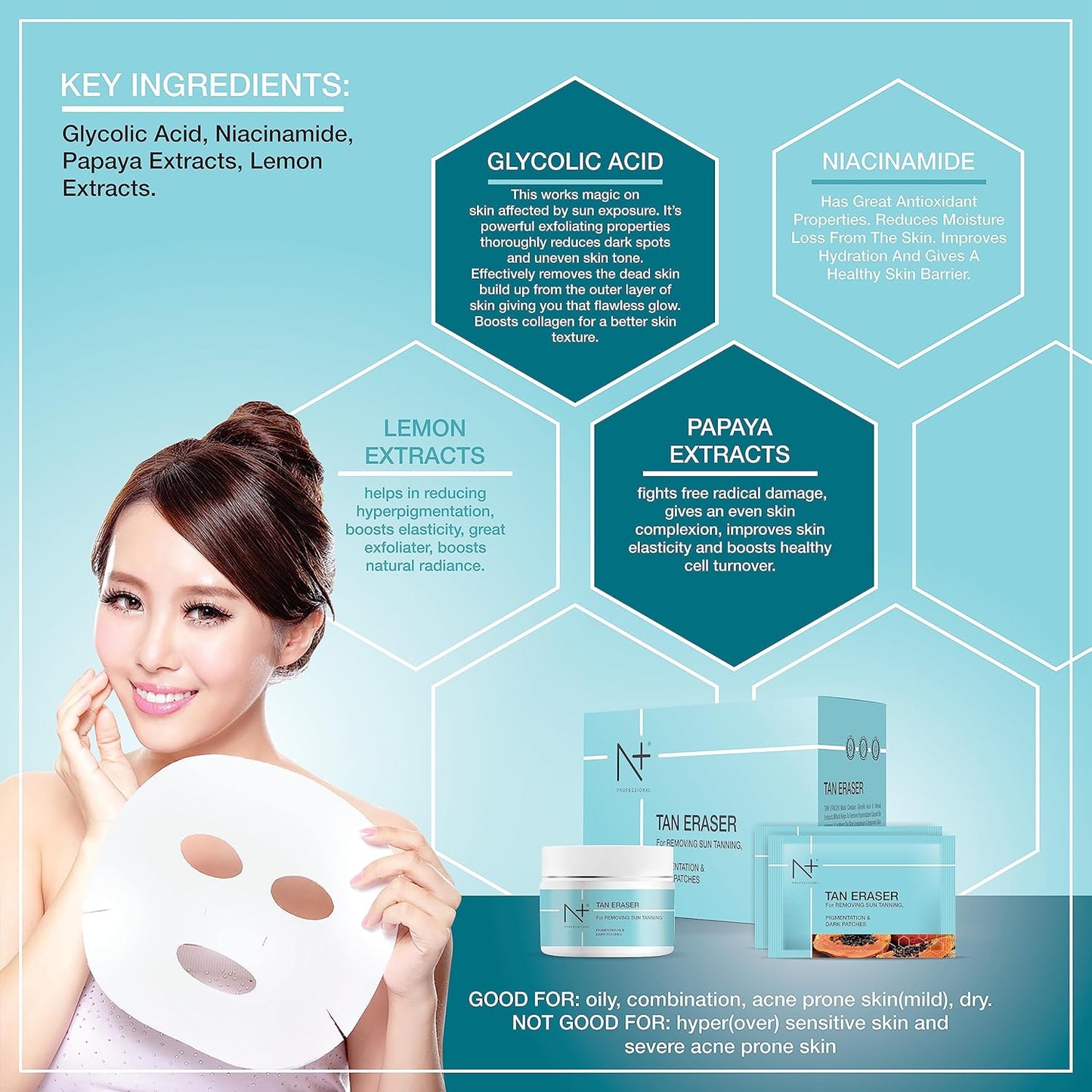 N+ Professional Tan Eraser Mask For Sun Tanning,Pigmentation & Dark Patches, (300 g)