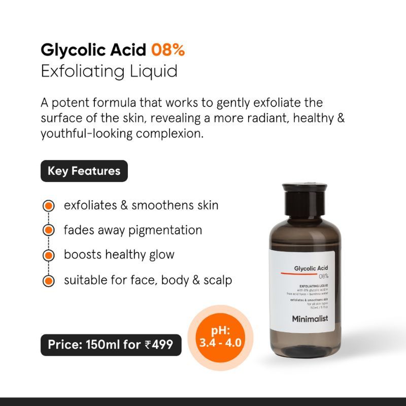 Minimalist 8% Glycolic Acid Toner For Glowing Skin (Toner for Body, Face, Underarms & Scalp) (150ml)