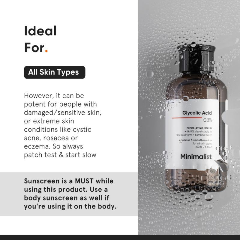 Minimalist 8% Glycolic Acid Toner For Glowing Skin (Toner for Body, Face, Underarms & Scalp) (150ml)